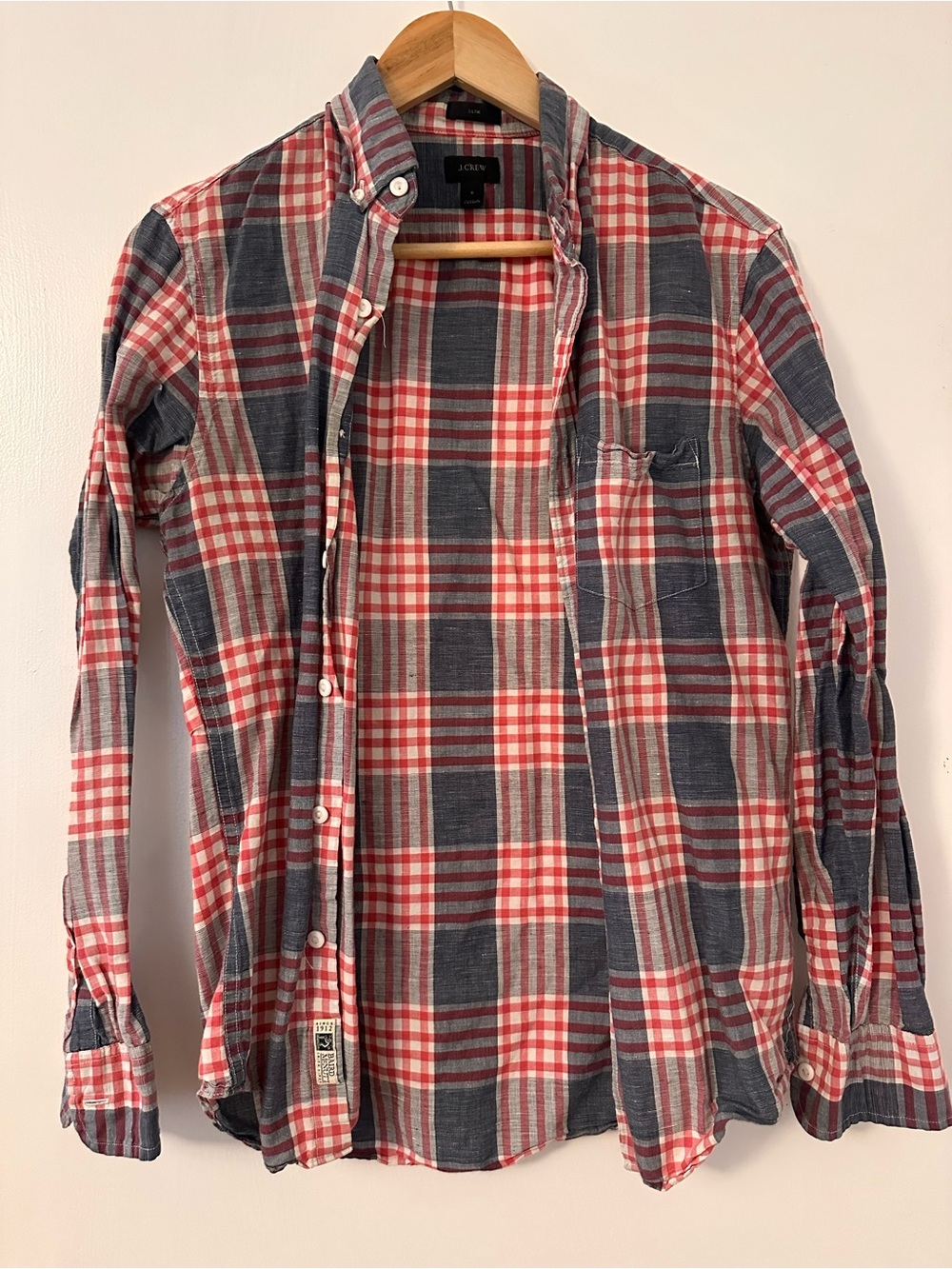 J. Crew Baird McNutt Red & Navy Plaid Linen Shirt